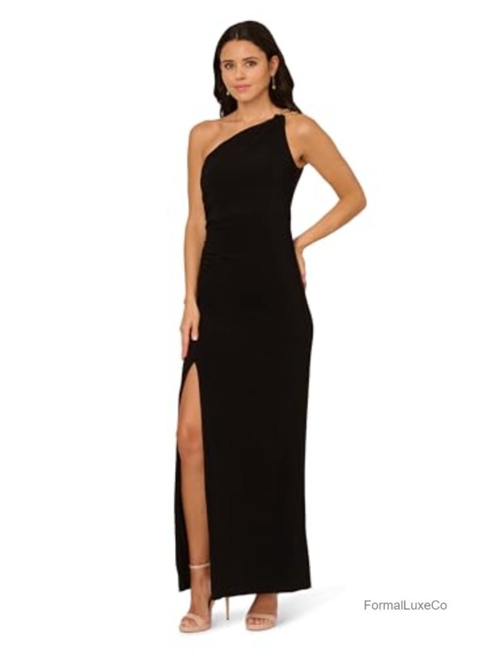 One Shoulder Jersey Column Gown Sleeveless Formal Evening Dress